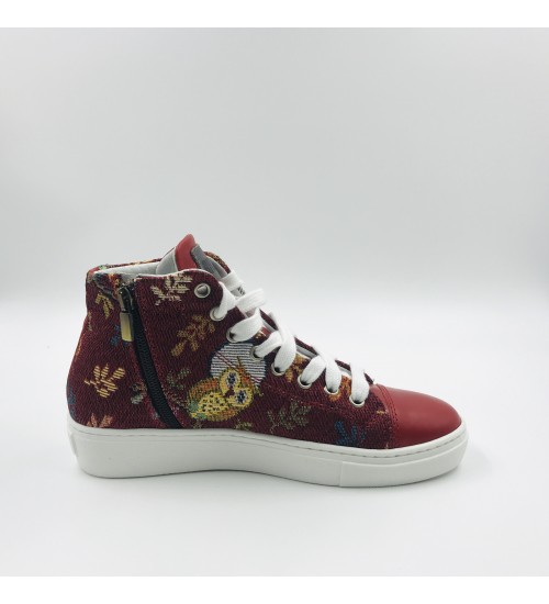 Handmade shoes Red Owl Gobelin and Red Leather